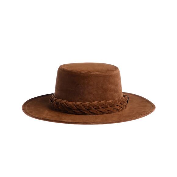 ASN Hat Deep Rust Fall Winter Fedora Hat Vegan Velour Wide Brim Medium 58cm $83 main image 6